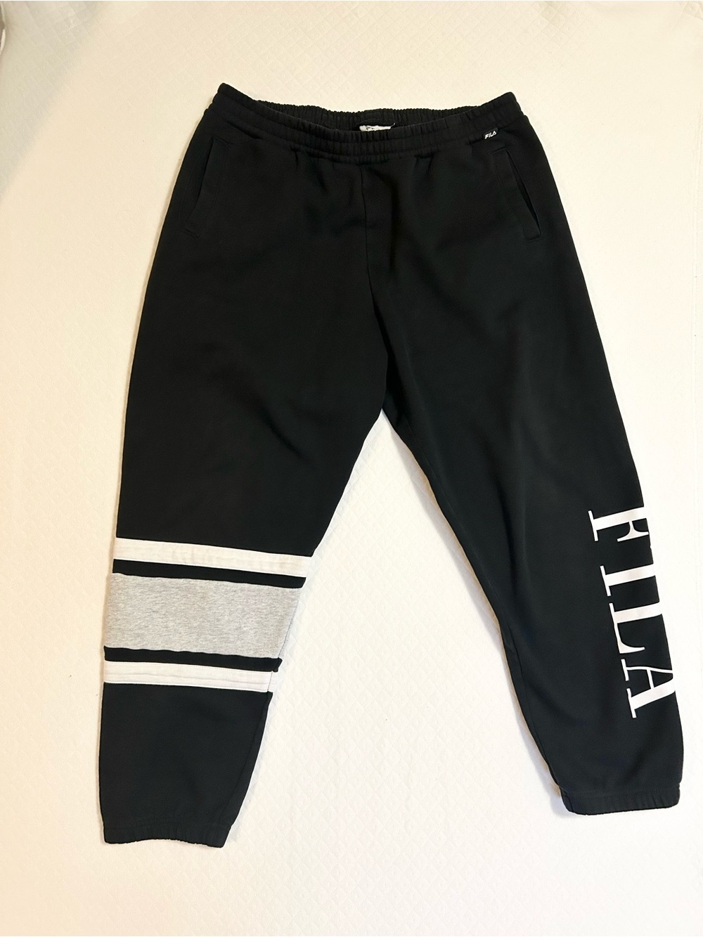 FILA Black Jogger Sweatpants with Grey Stripe Accent
